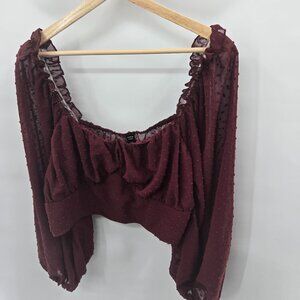 Shein Curve Cropped Burgundy Swiss Dots Blouse 2xl